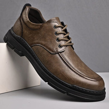 Men's Casual Brown Genuine Leather Soft Bottom British Style Low-cut Shoes